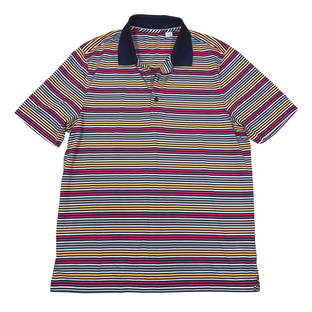 Cutter & Buck Men Performance Golf Polo Shirt Striped Short Sleeve Stretch Lrg